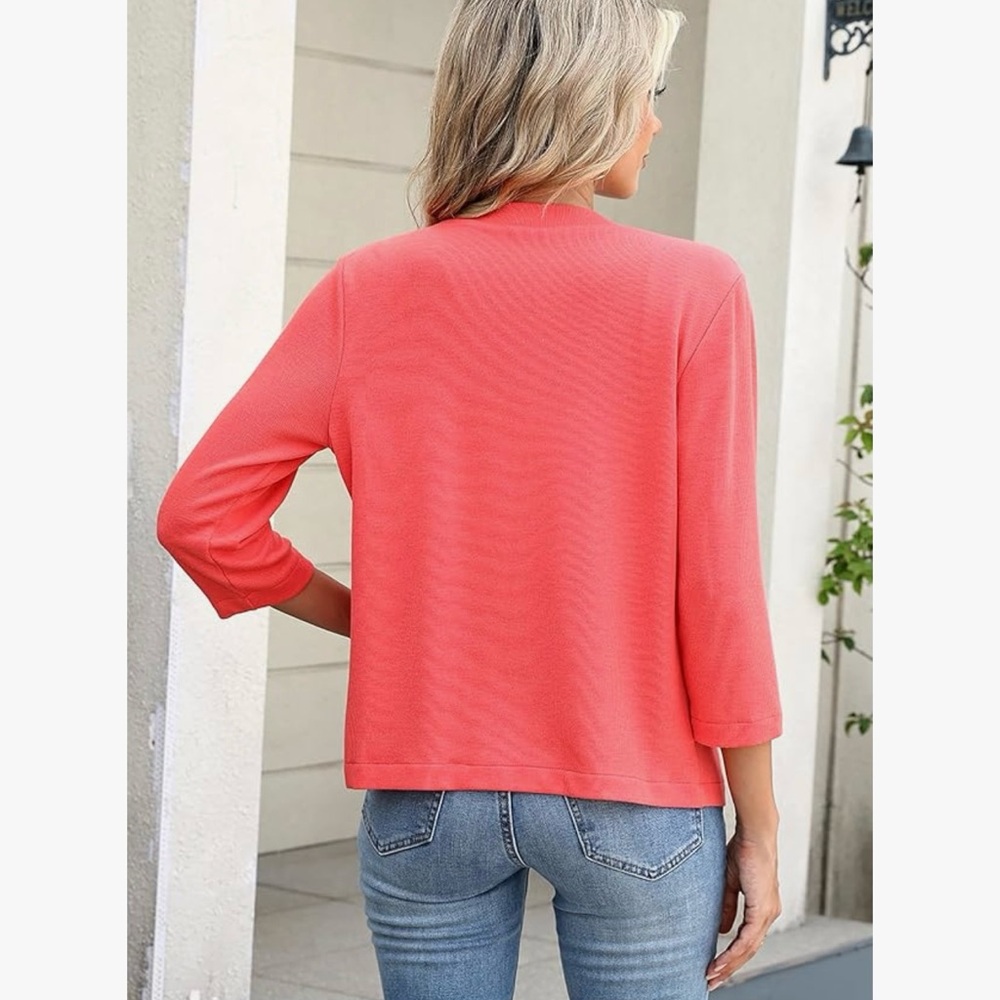 Coral 3/4 Sleeve Open Front Cardigan M - Picture 6 of 6